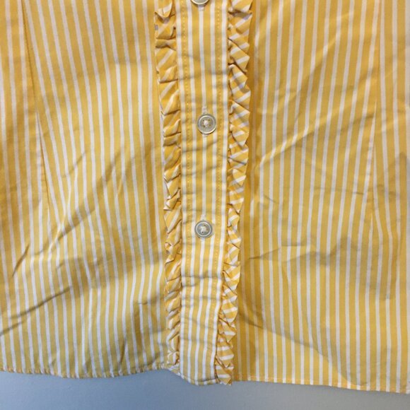 Lands' End Yellow & White Pinstripe Ruffle Trim Button Down Shirt - Picture 5 of 16